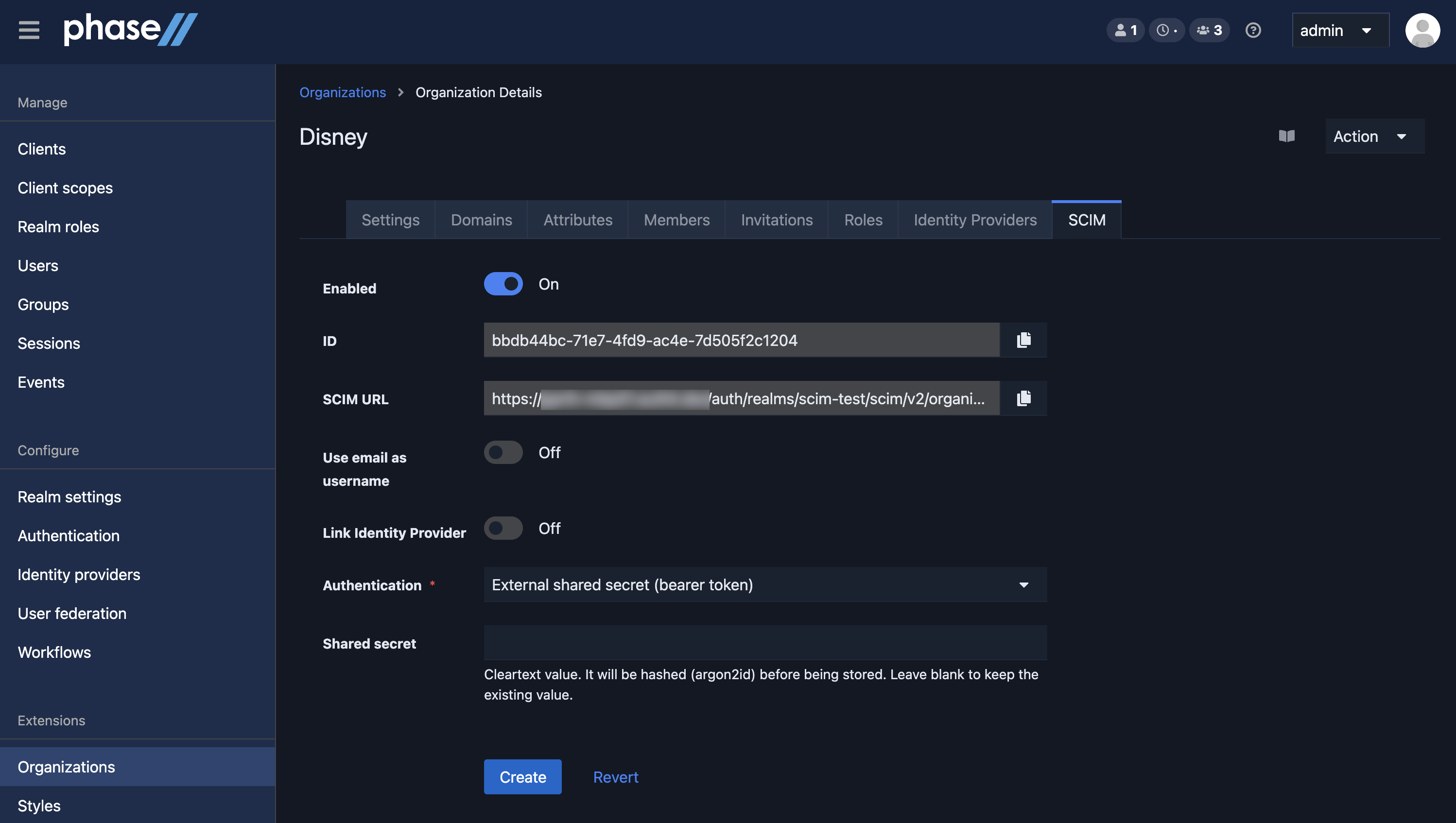 Organization SCIM Admin UI