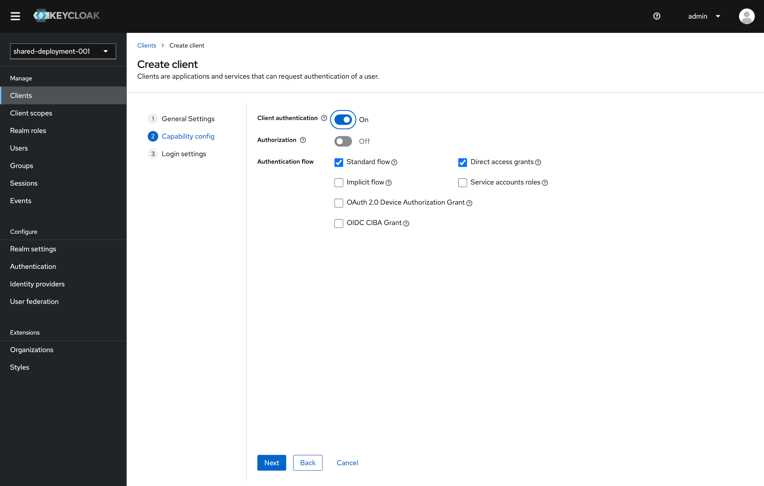 Keycloak OIDC Create Client Capability Config with Authentication
